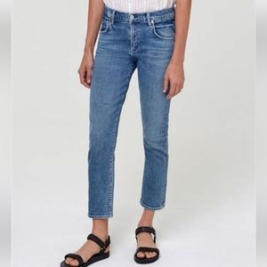 CITIZENS OF HUMANITY Elsa Slim Fit Mid Rise Crop Distressed Blue Jeans 25